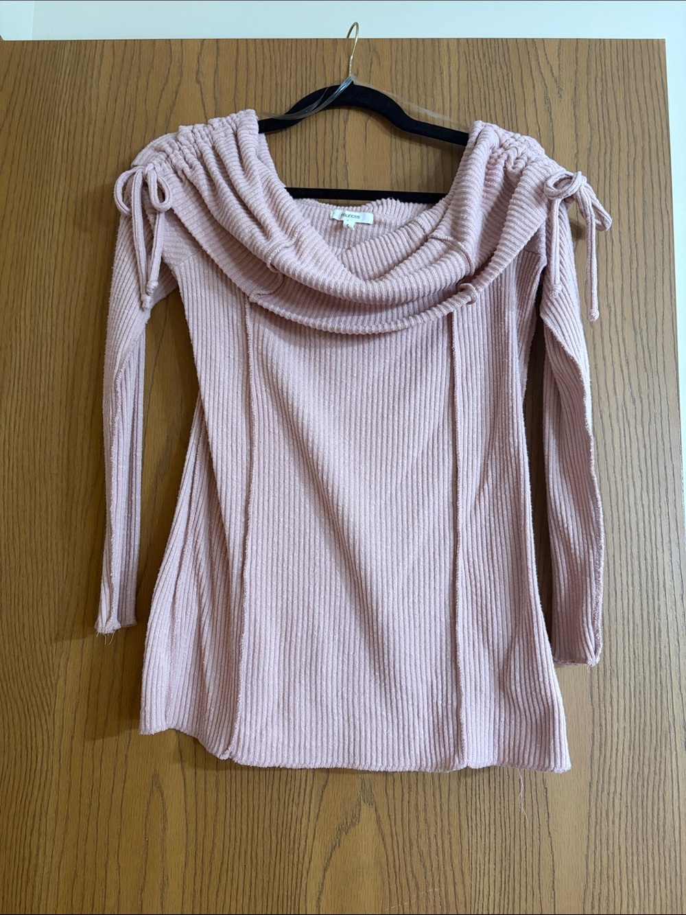 Womens Pink Ribbed Cowl Neck Sweater